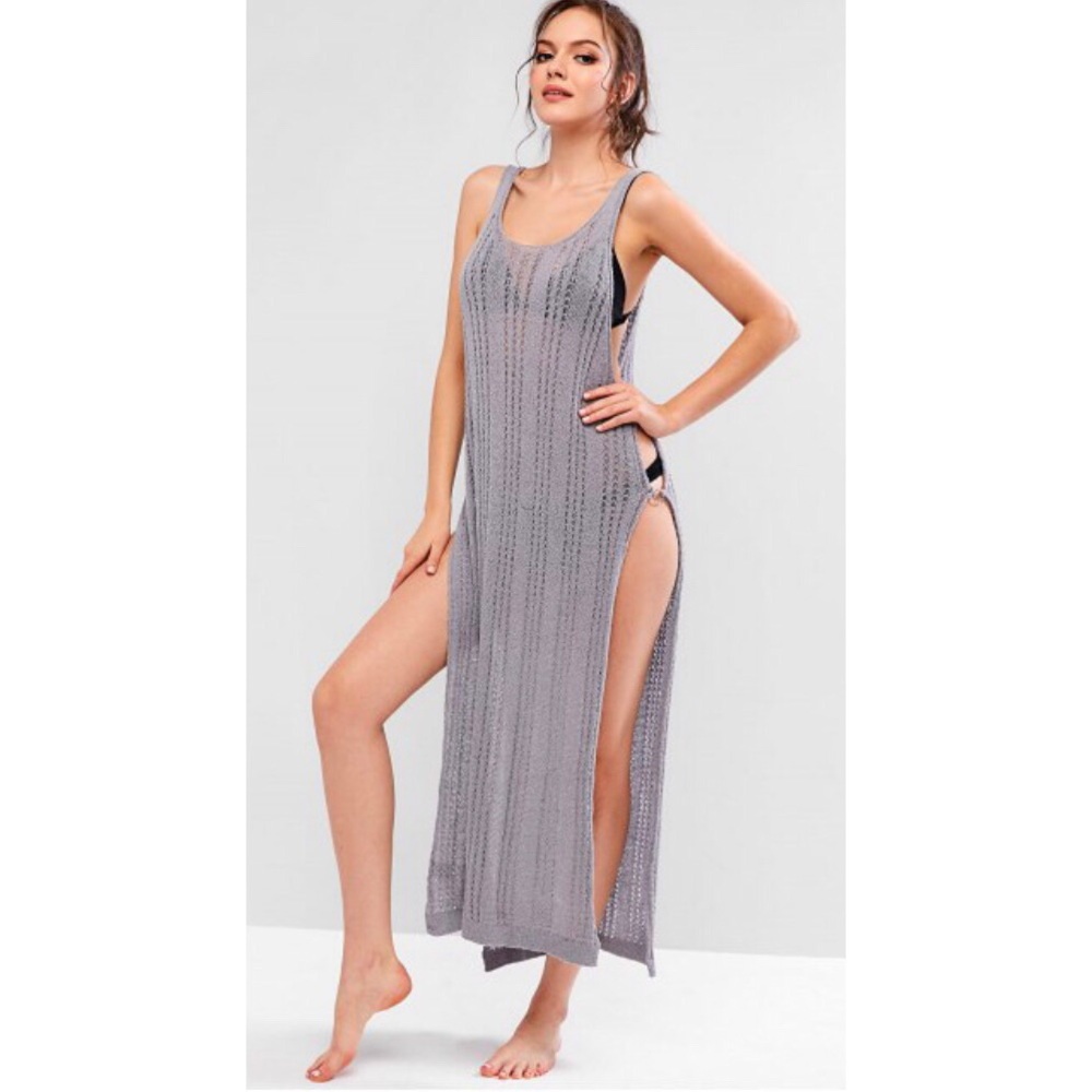 NWT Zaful Slit Gray Crochet Dress